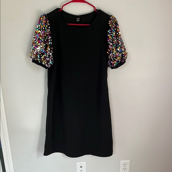 Black Dress with Colorful Beaded Sleeves Size L - Picture 1 of 1